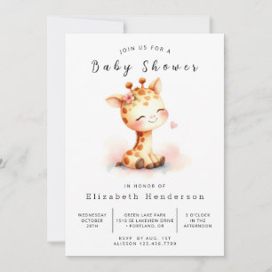 Watercolor Custom Giraffe Baby Shower Invitation