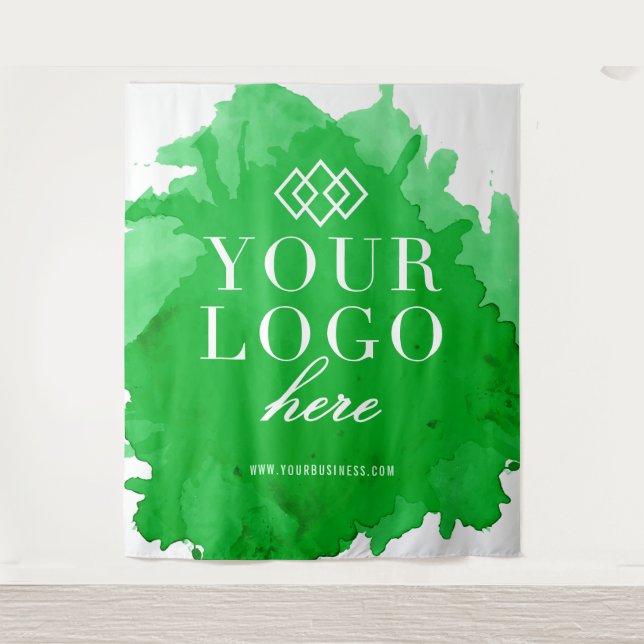 Watercolor Custom Logo Trade Show Event Backdrop Tapestry (Front)