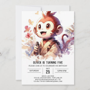 Watercolor Custom Monkey Birthday Invitation