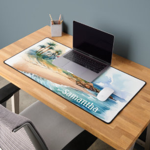 Watercolor Custom Name Coastal Desk Mat