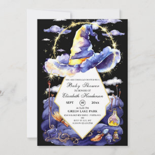 Watercolor Custom Wizard Hat Baby Shower Invitation