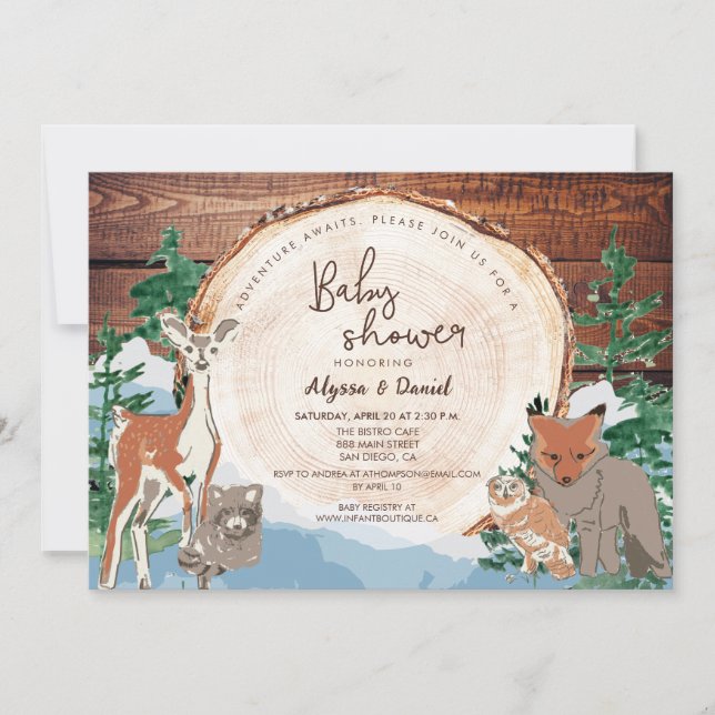 Watercolor Custom Woodland Baby Shower  Invitation (Front)