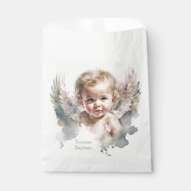 Watercolor cute Angel Baby Baptism Favour Bags (Front)