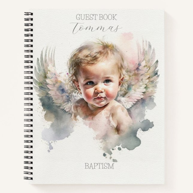 Watercolor cute Angel Baby Baptism  Notebook (Front)