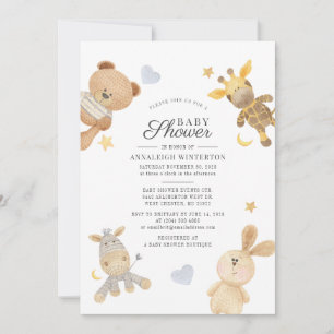 Watercolor Cute Animals Modern Baby Shower Invitation