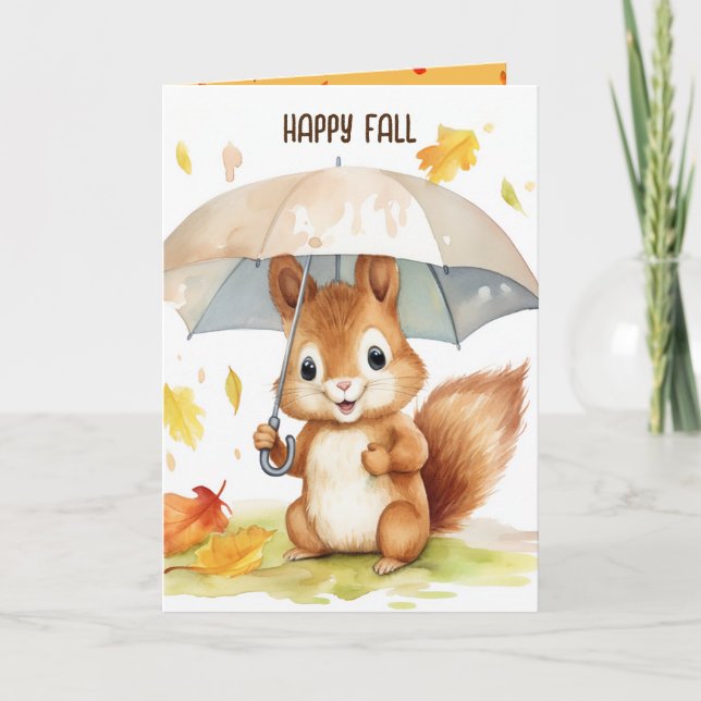 Watercolor Cute Autumn Squirrel Card (Front)