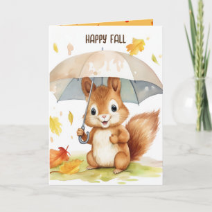 Watercolor Cute Autumn Squirrel Card