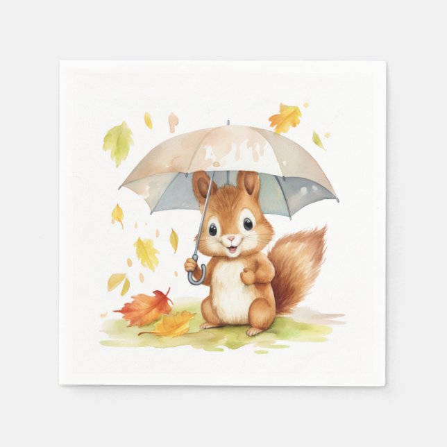 Watercolor Cute Autumn Squirrel Napkin (Front)