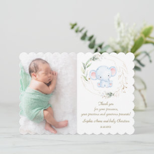 Watercolor Cute Baby Elephant Safari Baby Shower Thank You Card