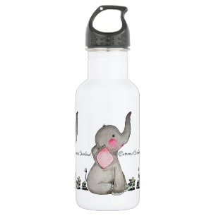 Watercolor Cute Baby Elephant With Blush & Flowers 532 Ml Water Bottle