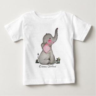 Watercolor Cute Baby Elephant With Blush & Flowers Baby T-Shirt