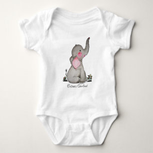 Watercolor Cute Baby Elephant With Blush & Flowers Bodysuit