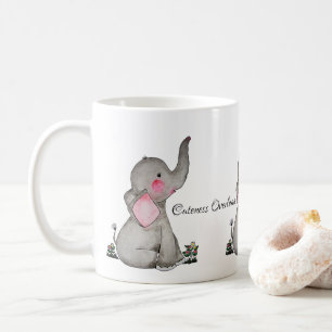 Watercolor Cute Baby Elephant With Blush & flowers Coffee Mug