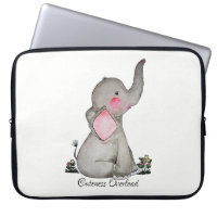 Watercolor Cute Baby Elephant With Blush & Flowers