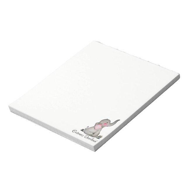 Watercolor Cute Baby Elephant With Blush & Flowers Notepad (Rotated)