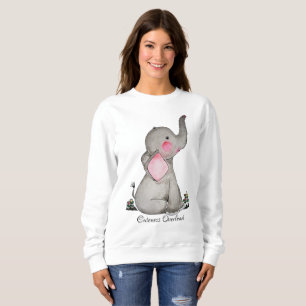 Watercolor Cute Baby Elephant With Blush & Flowers Sweatshirt