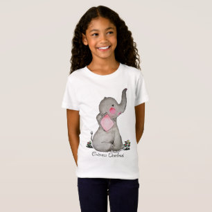 Watercolor Cute Baby Elephant With Blush & Flowers T-Shirt