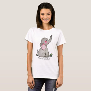 Watercolor Cute Baby Elephant With Blush & Flowers T-Shirt