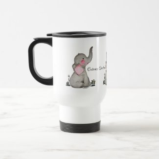 Watercolor Cute Baby Elephant With Blush & flowers Travel Mug