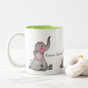 Watercolor Cute Baby Elephant With Blush & flowers Two-Tone Coffee Mug