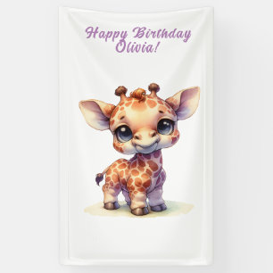 Watercolor cute baby giraffe banner