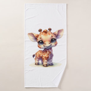 Watercolor cute baby giraffe bath towel