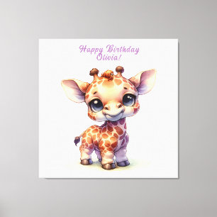 Watercolor cute baby giraffe canvas print