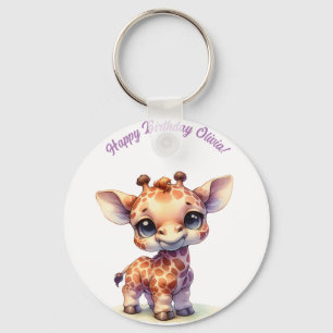 Watercolor cute baby giraffe key ring