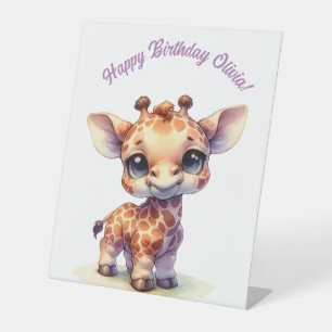 Watercolor cute baby giraffe pedestal sign