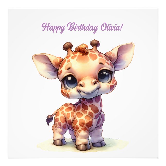 Watercolor cute baby giraffe photo print (Front)