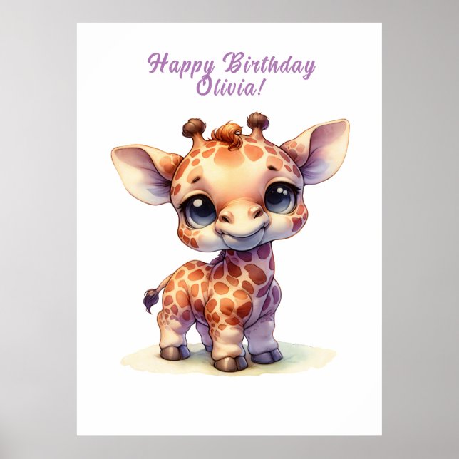 Watercolor cute baby giraffe poster (Front)