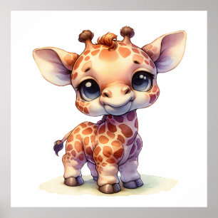 Watercolor cute baby giraffe poster