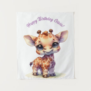 Watercolor cute baby giraffe tapestry