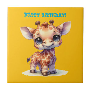 Watercolor cute baby giraffe tile