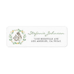 Watercolor Cute Baby Racoon Greenery Wreath