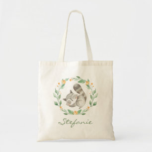 Watercolor Cute Baby Racoon Greenery Wreath Tote Bag