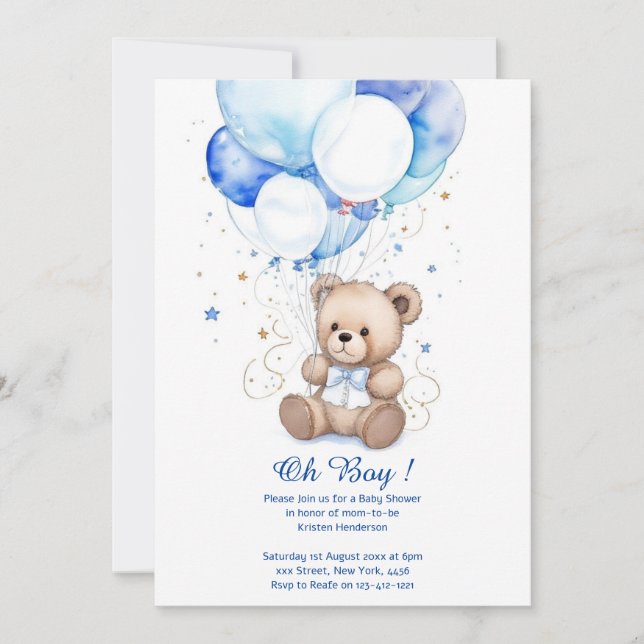 Watercolor Cute Bear Baby Shower Invitation (Front)