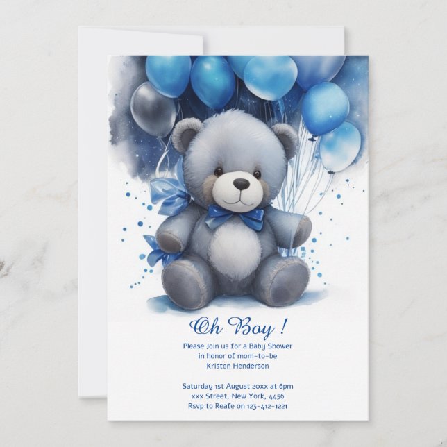Watercolor Cute Bear Baby Shower Invitation (Front)