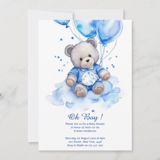 Watercolor Cute Bear Baby Shower Invitation (Front)