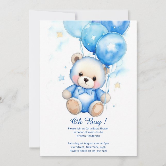 Watercolor Cute Bear Baby Shower Invitation (Front)