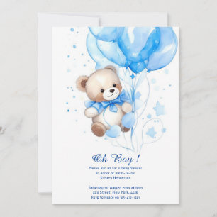 Watercolor Cute Bear Boy Baby Shower Invitation