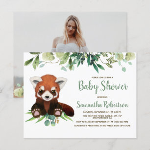 Watercolor Cute Bear Greenery Baby Shower Photo Invitation Postcard