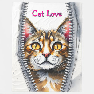Watercolor Cute Beautiful Modern Cat Collection Fleece Blanket