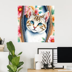 Watercolor Cute Beautiful Trendy Cat Collection Poster
