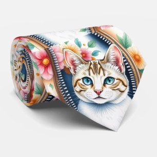 Watercolor Cute Beautiful Trendy Cat Collection Tie