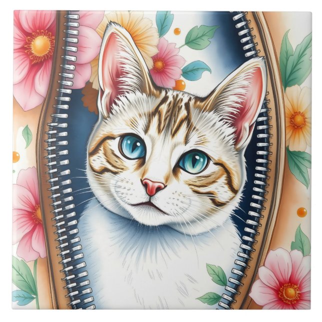 Watercolor Cute Beautiful Trendy Cat Collection Tile (Front)