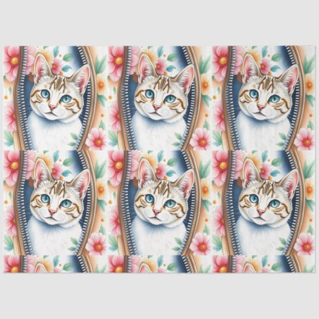 Watercolor Cute Beautiful Trendy Cat Collection Tissue Paper (Front)