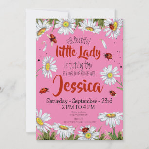 Watercolor Cute Birthday Girl Ladybug Invitation