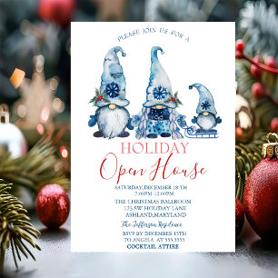 Watercolor Cute Blue Gnomes Open House  Invitation