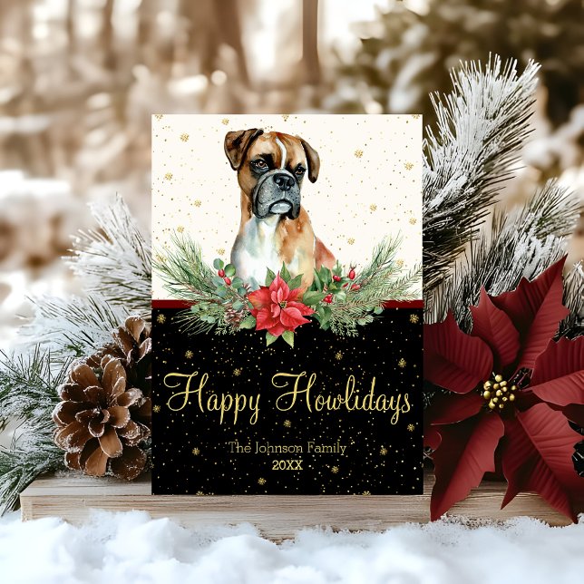Watercolor Cute Boxer Dog Happy Howlidays Holiday Card (Creator Uploaded)